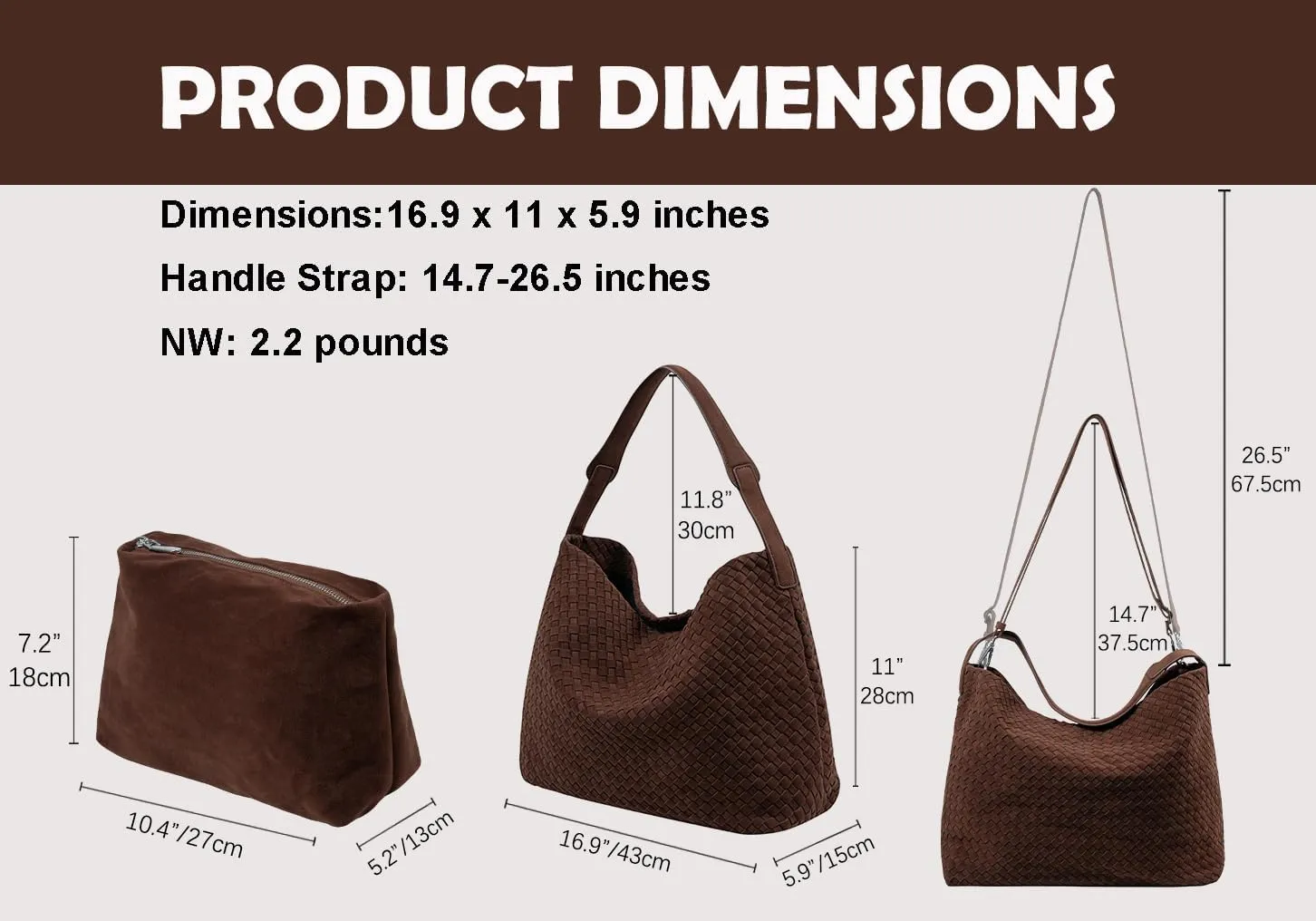 Woven Leather Tote Bag for Women, Vintage Large Suede Woven Purse, Vegan Leather Shoulder Bag Braided Handbag With Purse