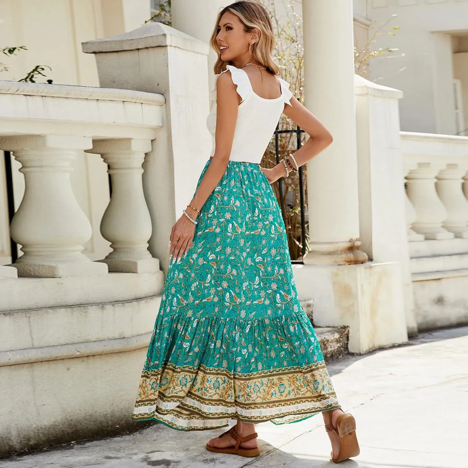 Wrap Skirt, Flowy Maxi Skirts for Women 2025 Trendy Drawstring Tiered Long Boho Skirt Spring Summer Sexy