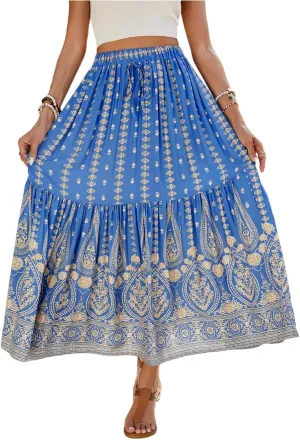 Wrap Skirt, Flowy Maxi Skirts for Women 2025 Trendy Drawstring Tiered Long Boho Skirt Spring Summer Sexy