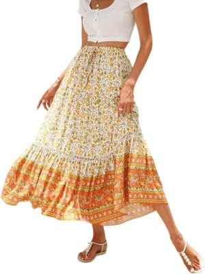 Wrap Skirt, Flowy Maxi Skirts for Women 2025 Trendy Drawstring Tiered Long Boho Skirt Spring Summer Sexy