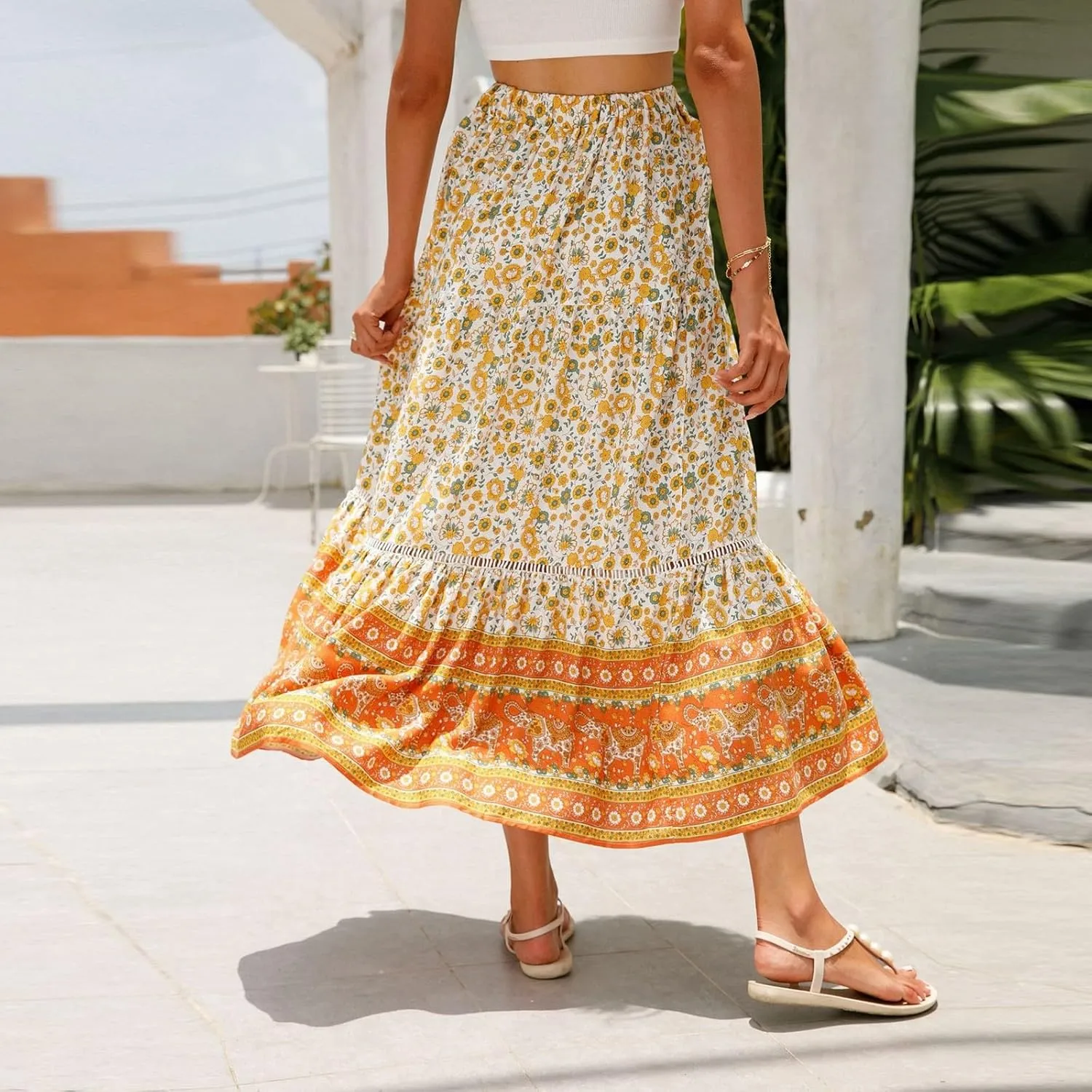 Wrap Skirt, Flowy Maxi Skirts for Women 2025 Trendy Drawstring Tiered Long Boho Skirt Spring Summer Sexy