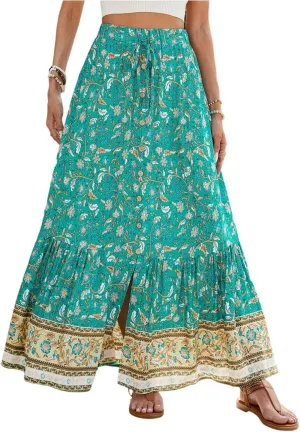 Wrap Skirt, Flowy Maxi Skirts for Women 2025 Trendy Drawstring Tiered Long Boho Skirt Spring Summer Sexy