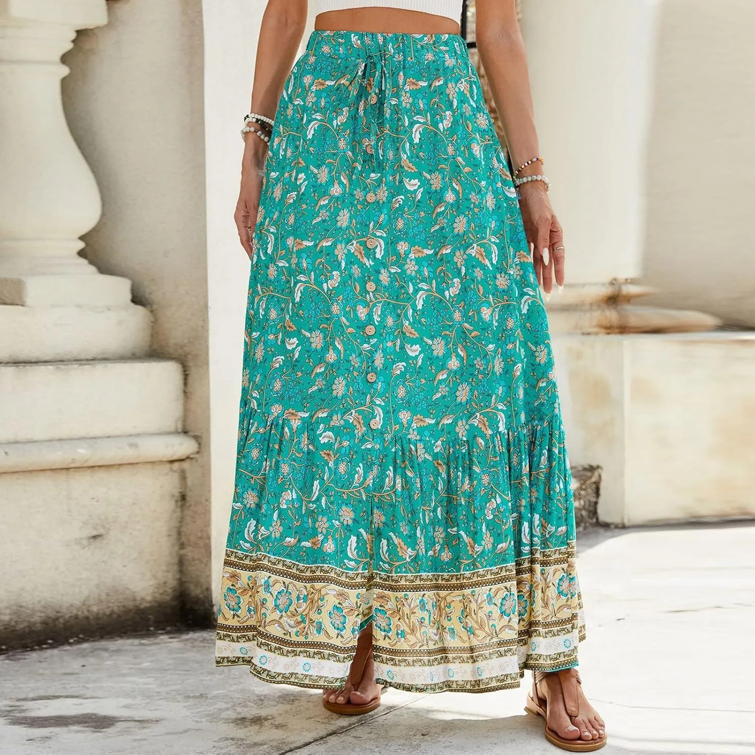 Wrap Skirt, Flowy Maxi Skirts for Women 2025 Trendy Drawstring Tiered Long Boho Skirt Spring Summer Sexy