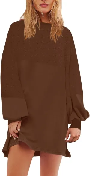 WYTong Summer Dresses for Women 2025 Casual Loose Long Sleeve Dresses Casual Ruffle A Line Swing Short Dresses