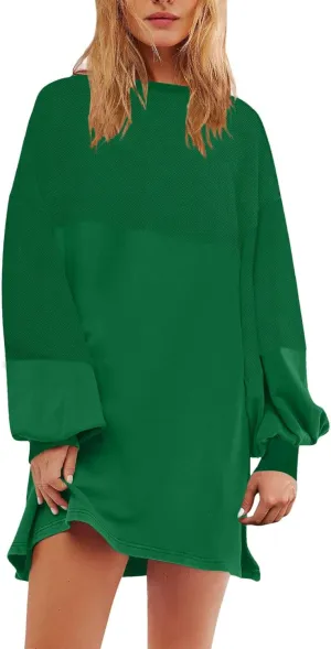 WYTong Summer Dresses for Women 2025 Casual Loose Long Sleeve Dresses Casual Ruffle A Line Swing Short Dresses