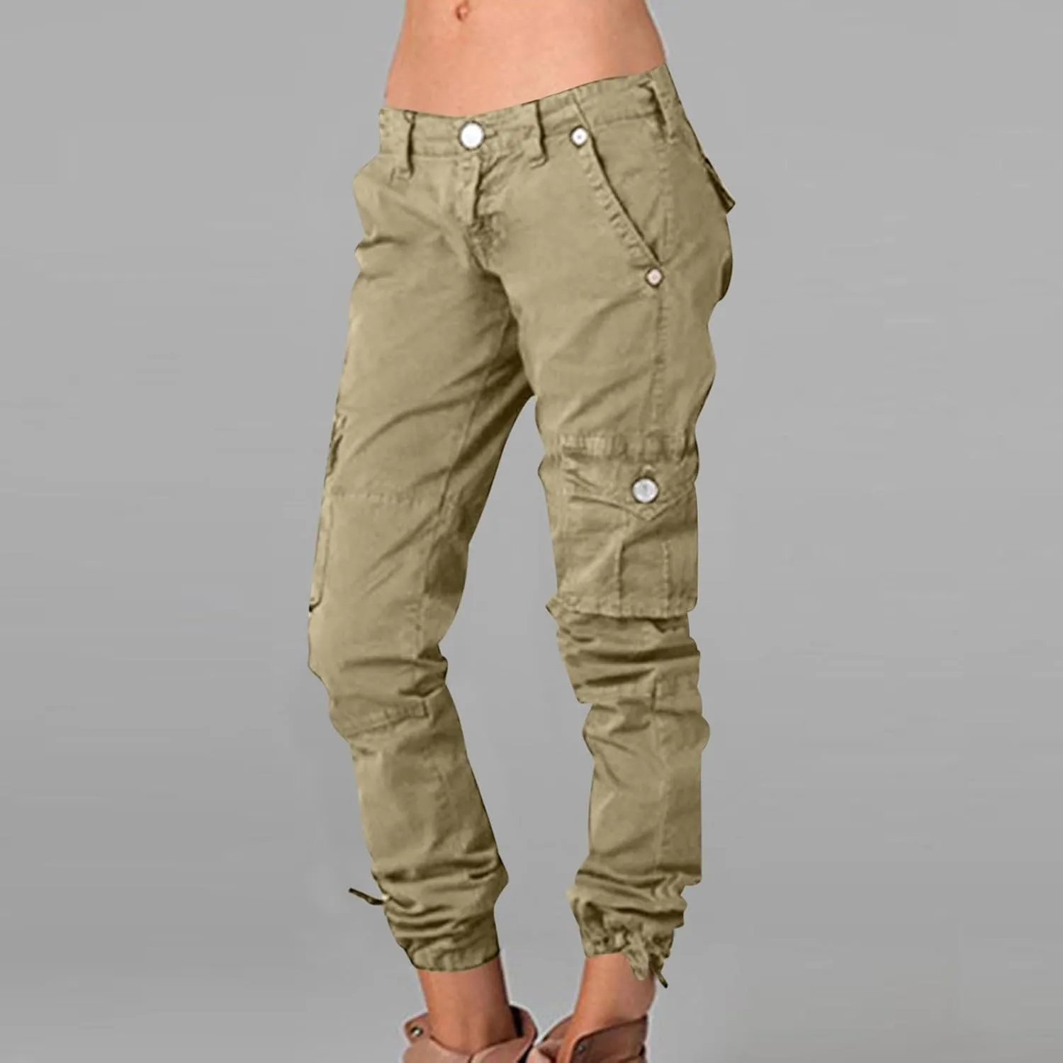 yardsong Multi-Pocket Outdoor Camping Hiking Cargo Pants Women's Low Rise Stretch Tactical Tapered Pants