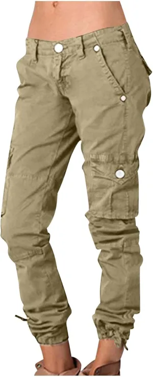 yardsong Multi-Pocket Outdoor Camping Hiking Cargo Pants Women's Low Rise Stretch Tactical Tapered Pants