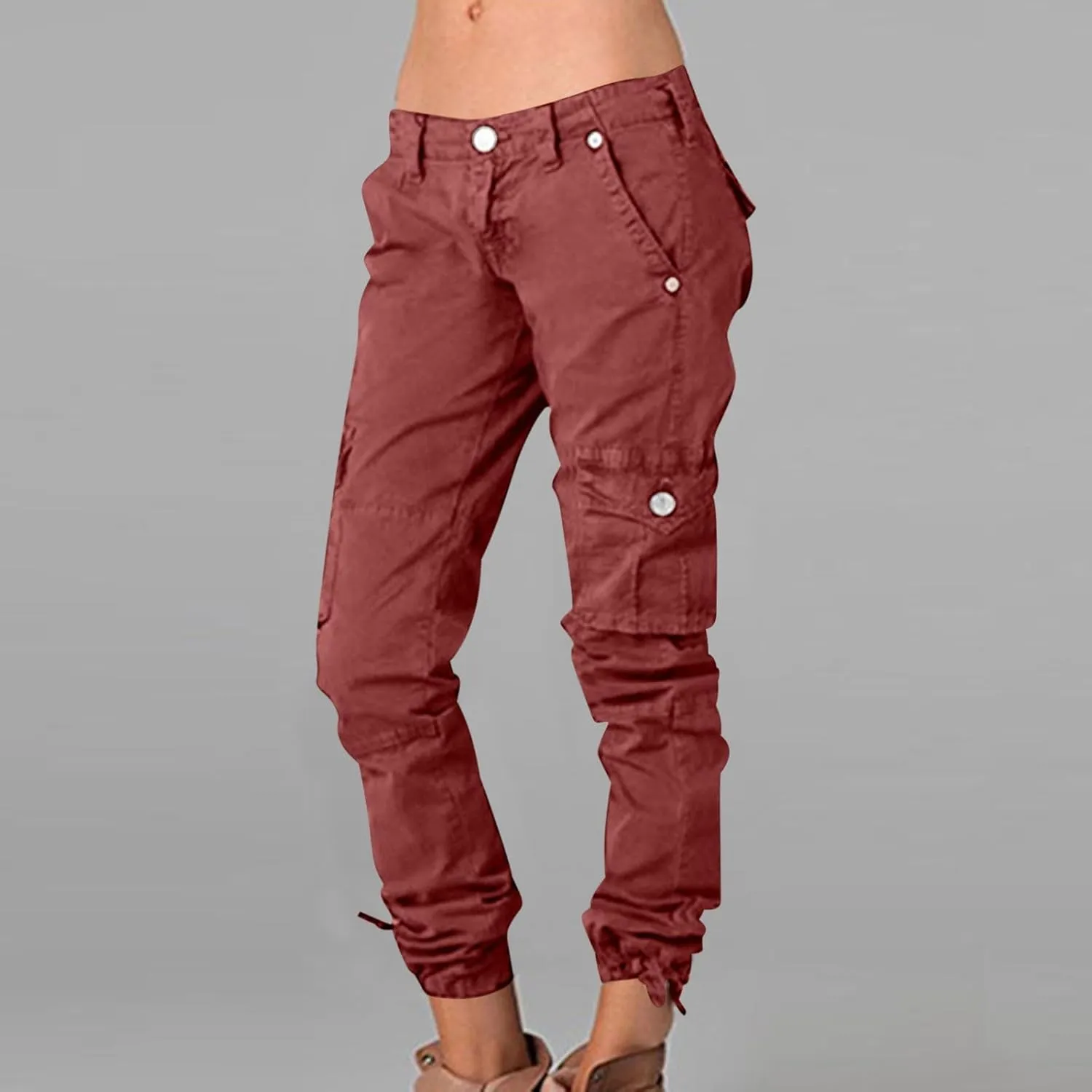 yardsong Multi-Pocket Outdoor Camping Hiking Cargo Pants Women's Low Rise Stretch Tactical Tapered Pants