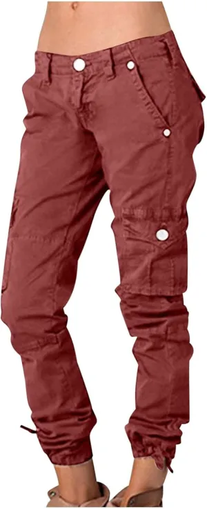yardsong Multi-Pocket Outdoor Camping Hiking Cargo Pants Women's Low Rise Stretch Tactical Tapered Pants