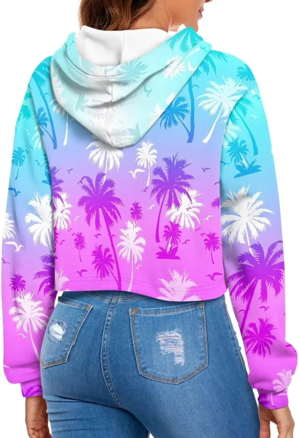 YEXIATODO Drawstring Crop Top Hoodies Casual Long Sleeve Hooded Sweatshirt Women