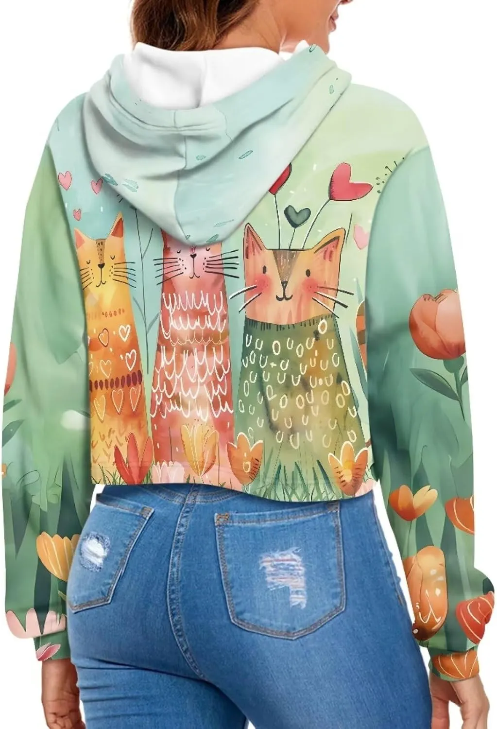 YEXIATODO Drawstring Crop Top Hoodies Casual Long Sleeve Hooded Sweatshirt Women