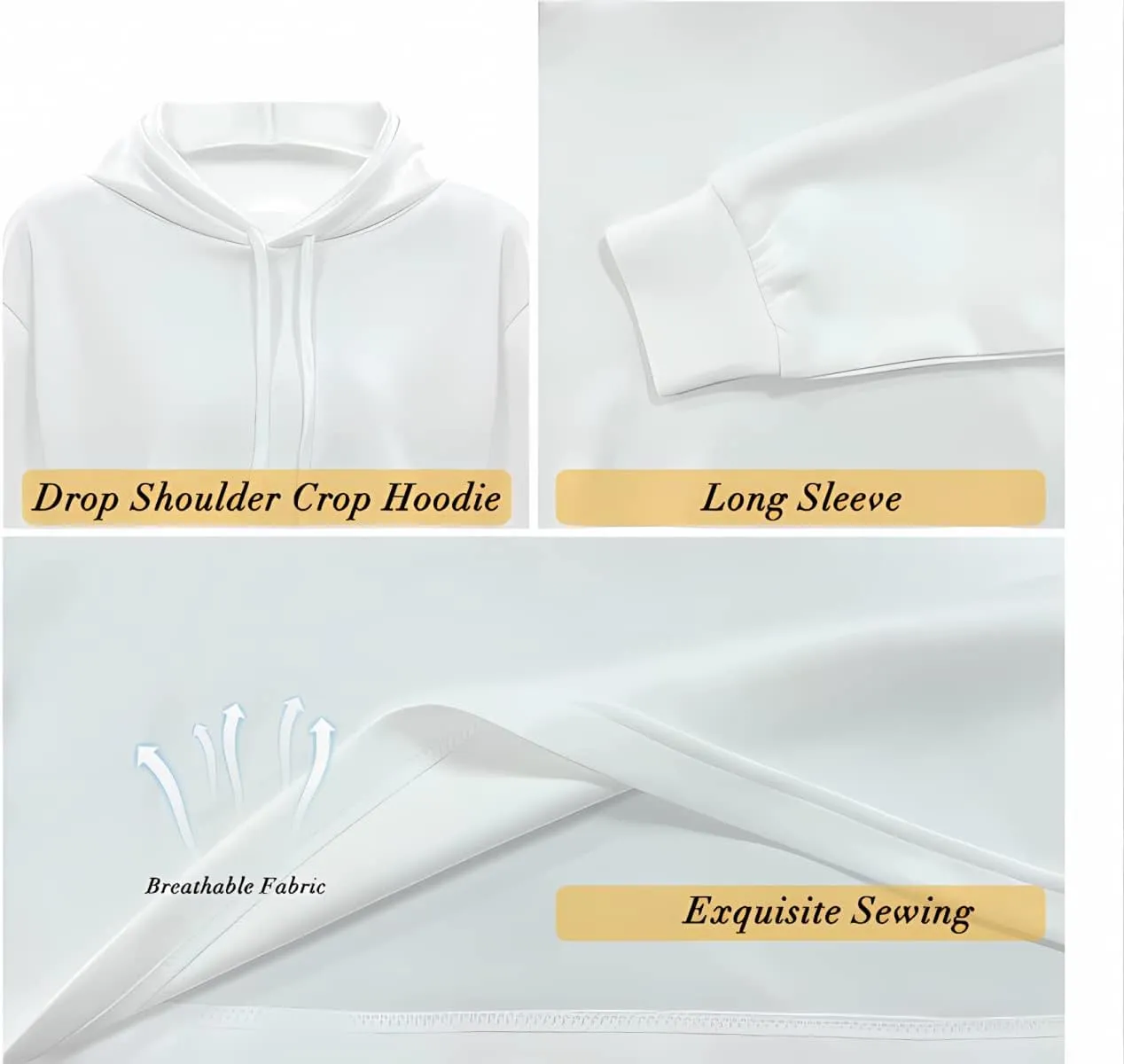 YEXIATODO Drawstring Crop Top Hoodies Casual Long Sleeve Hooded Sweatshirt Women