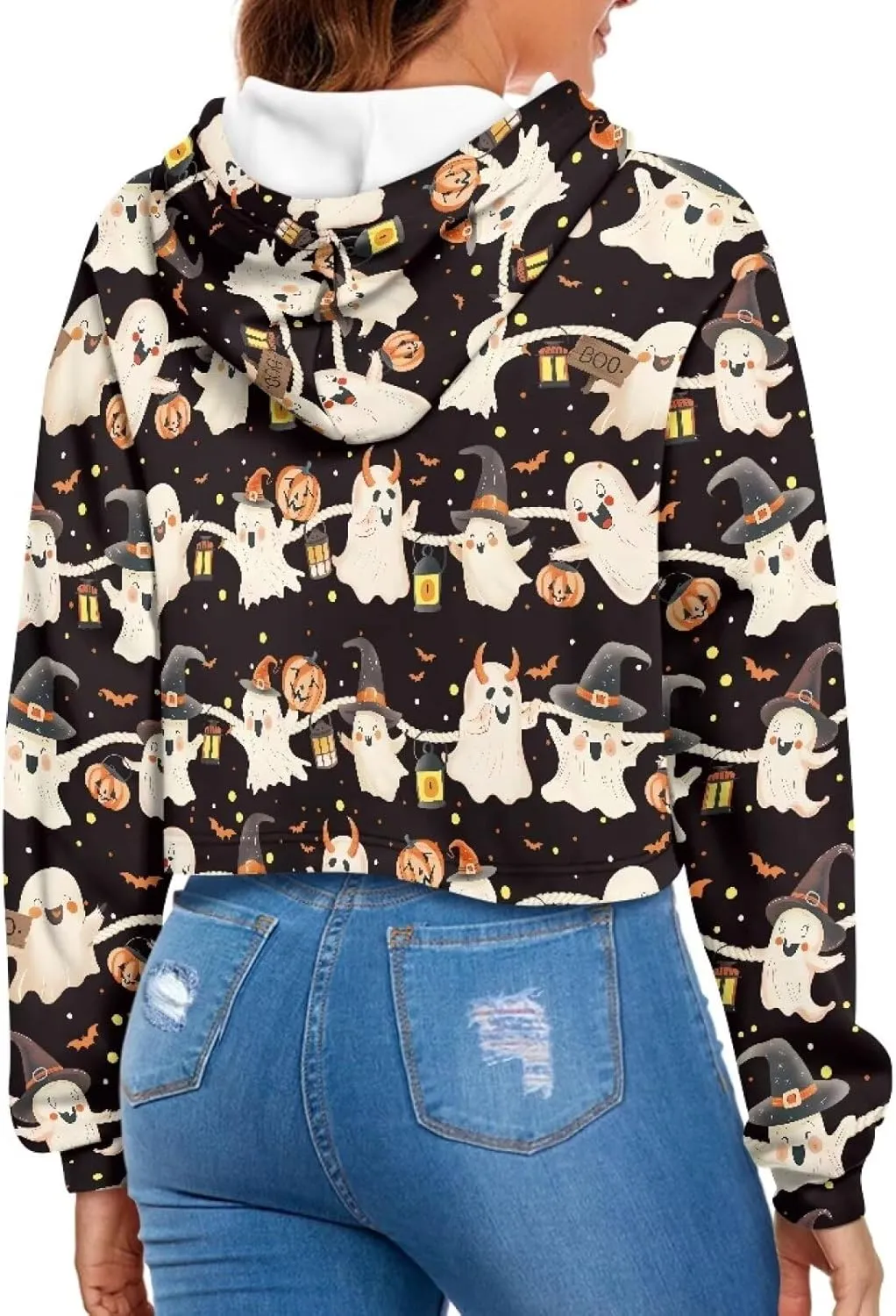 YEXIATODO Drawstring Crop Top Hoodies Casual Long Sleeve Hooded Sweatshirt Women