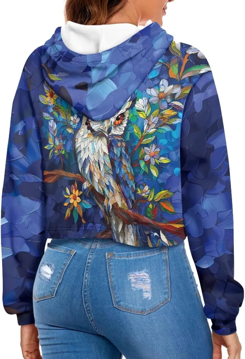 YEXIATODO Drawstring Crop Top Hoodies Casual Long Sleeve Hooded Sweatshirt Women