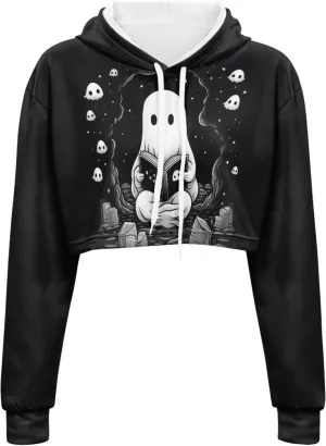 YEXIATODO Drawstring Crop Top Hoodies Casual Long Sleeve Hooded Sweatshirt Women
