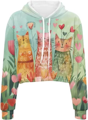 YEXIATODO Drawstring Crop Top Hoodies Casual Long Sleeve Hooded Sweatshirt Women