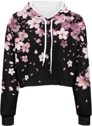 YEXIATODO Drawstring Crop Top Hoodies Casual Long Sleeve Hooded Sweatshirt Women