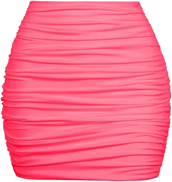 YMDUCH Women's Sexy High Waist Solid Tight Ruched Bodycon Mini Club Skirt