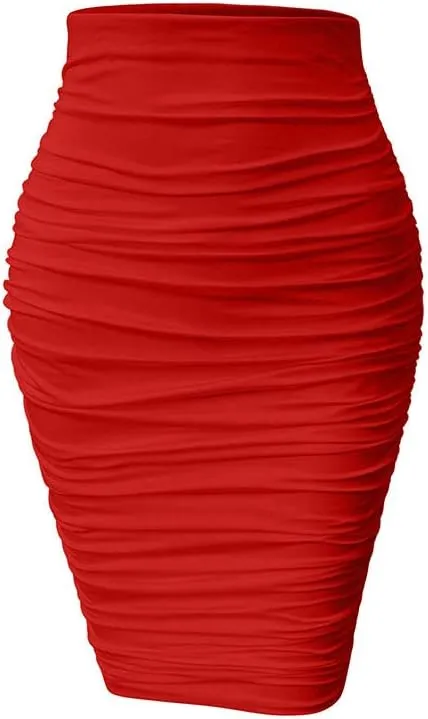 YMDUCH Women's Sexy Ruched Bodycon Elasticity Tight Casual Club Pencil Skirt