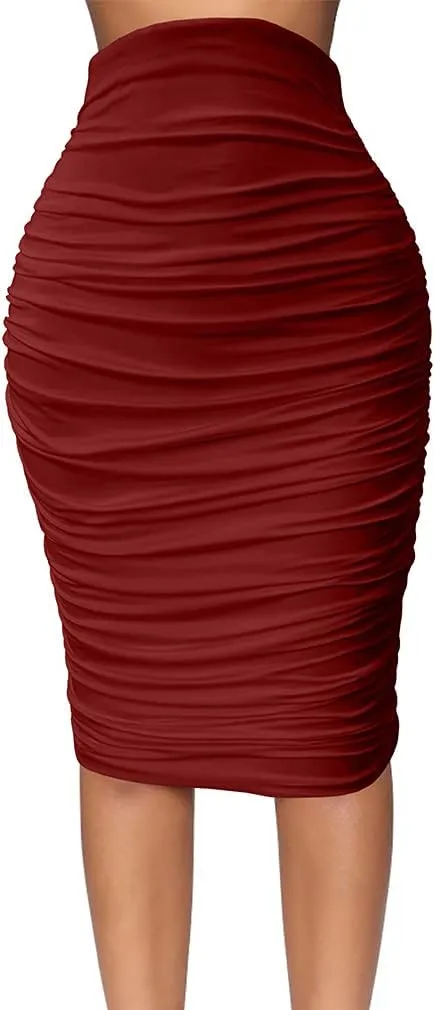 YMDUCH Women's Sexy Ruched Bodycon Elasticity Tight Casual Club Pencil Skirt