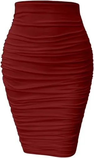 YMDUCH Women's Sexy Ruched Bodycon Elasticity Tight Casual Club Pencil Skirt