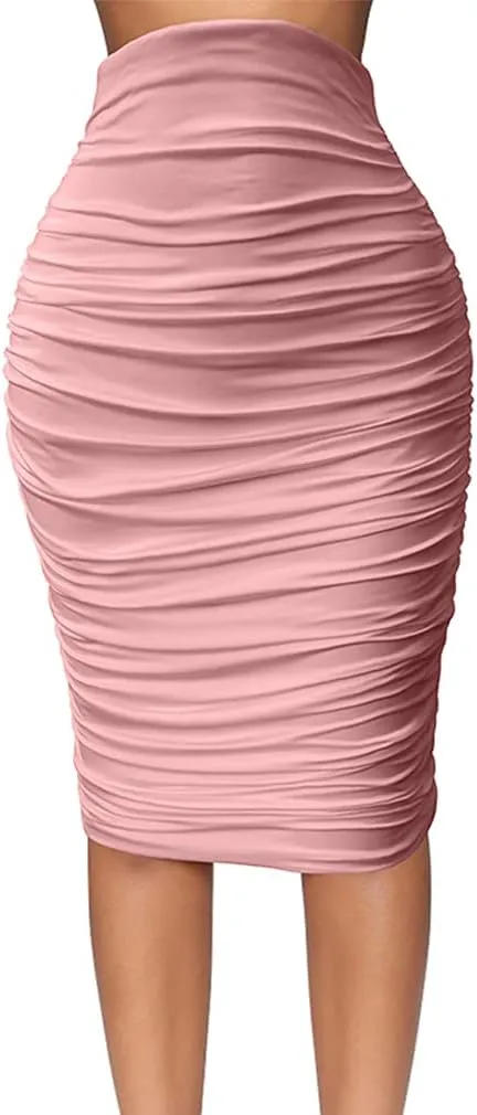 YMDUCH Women's Sexy Ruched Bodycon Elasticity Tight Casual Club Pencil Skirt