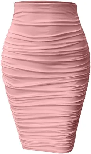 YMDUCH Women's Sexy Ruched Bodycon Elasticity Tight Casual Club Pencil Skirt