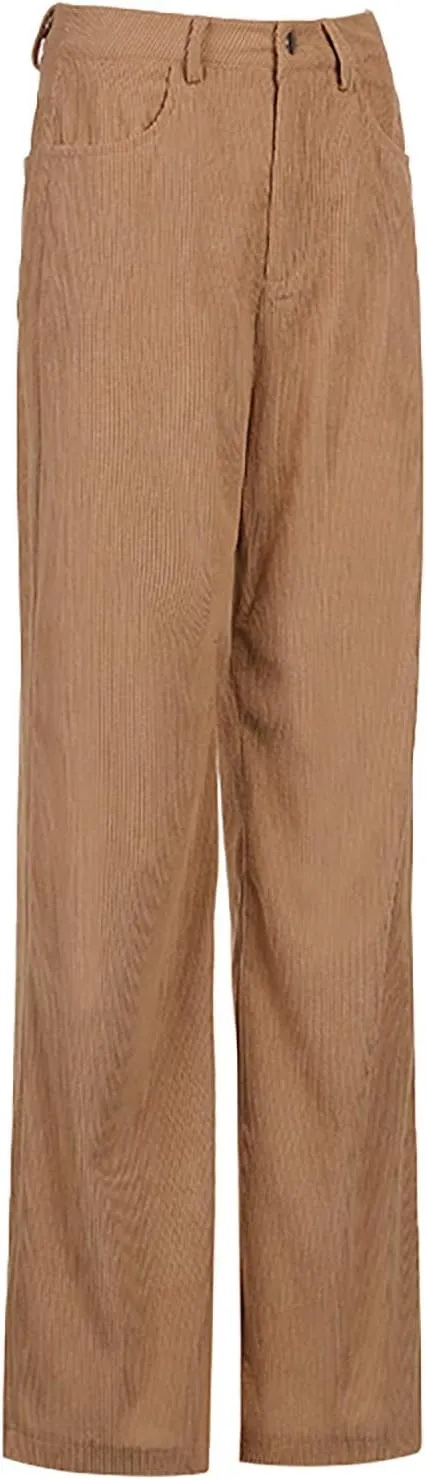 YOLAI Women Corduroy Wide Leg Pants High Waist Straight Leg Trousers Autumn Winter Casual Business Work Trousers