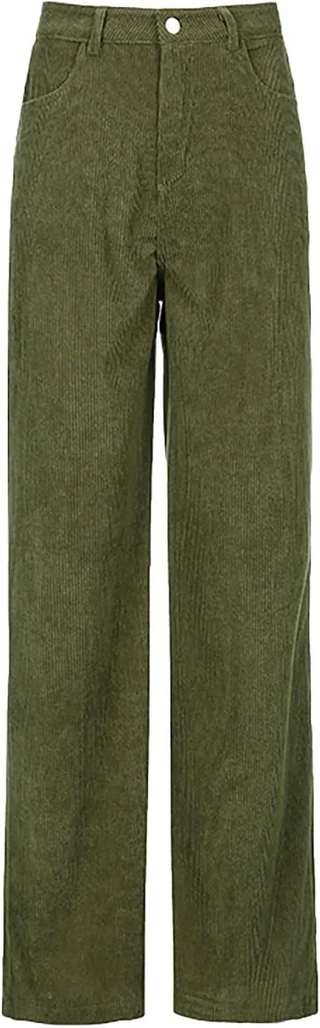 YOLAI Women Corduroy Wide Leg Pants High Waist Straight Leg Trousers Autumn Winter Casual Business Work Trousers