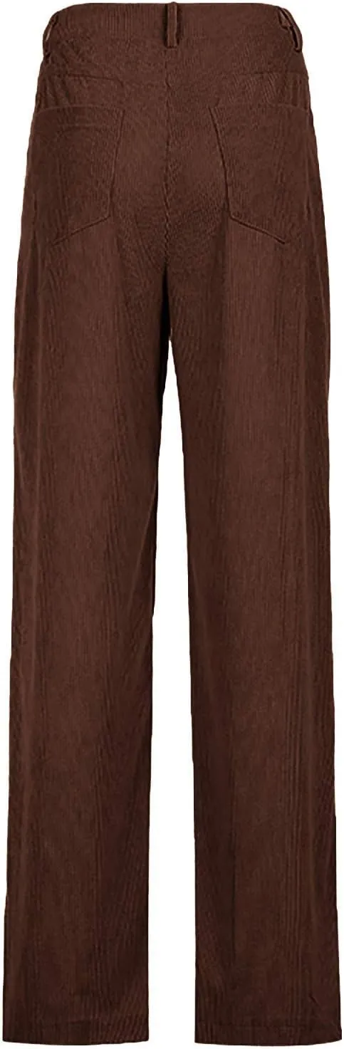 YOLAI Women Corduroy Wide Leg Pants High Waist Straight Leg Trousers Autumn Winter Casual Business Work Trousers