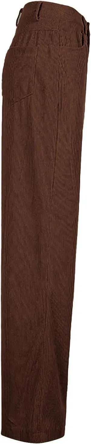YOLAI Women Corduroy Wide Leg Pants High Waist Straight Leg Trousers Autumn Winter Casual Business Work Trousers