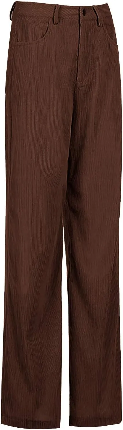YOLAI Women Corduroy Wide Leg Pants High Waist Straight Leg Trousers Autumn Winter Casual Business Work Trousers