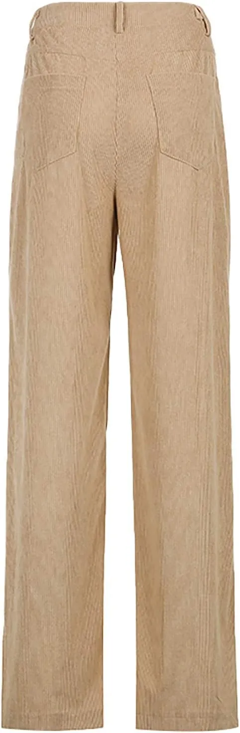 YOLAI Women Corduroy Wide Leg Pants High Waist Straight Leg Trousers Autumn Winter Casual Business Work Trousers