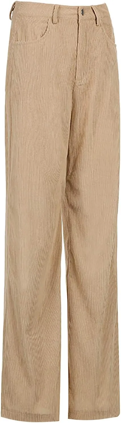YOLAI Women Corduroy Wide Leg Pants High Waist Straight Leg Trousers Autumn Winter Casual Business Work Trousers