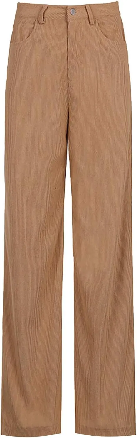 YOLAI Women Corduroy Wide Leg Pants High Waist Straight Leg Trousers Autumn Winter Casual Business Work Trousers