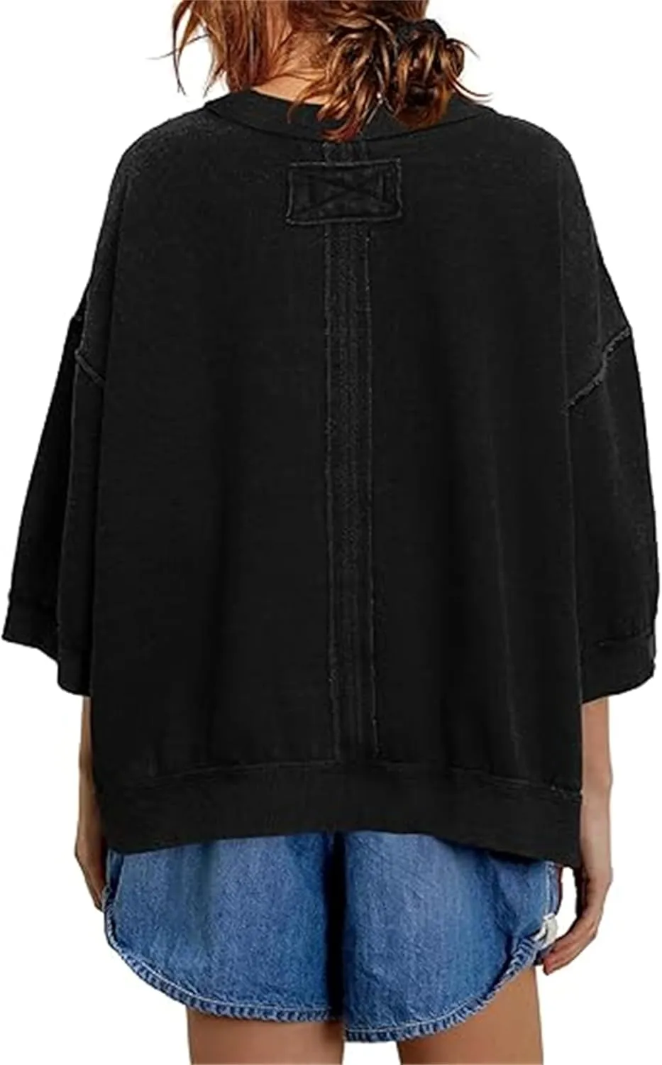 Yuemengxuan Women 3/4 Sleeve Oversized Shirt Crewneck Color Block Pullover Sweatshirt Loose Boho Summer T-Shirt Streetwear
