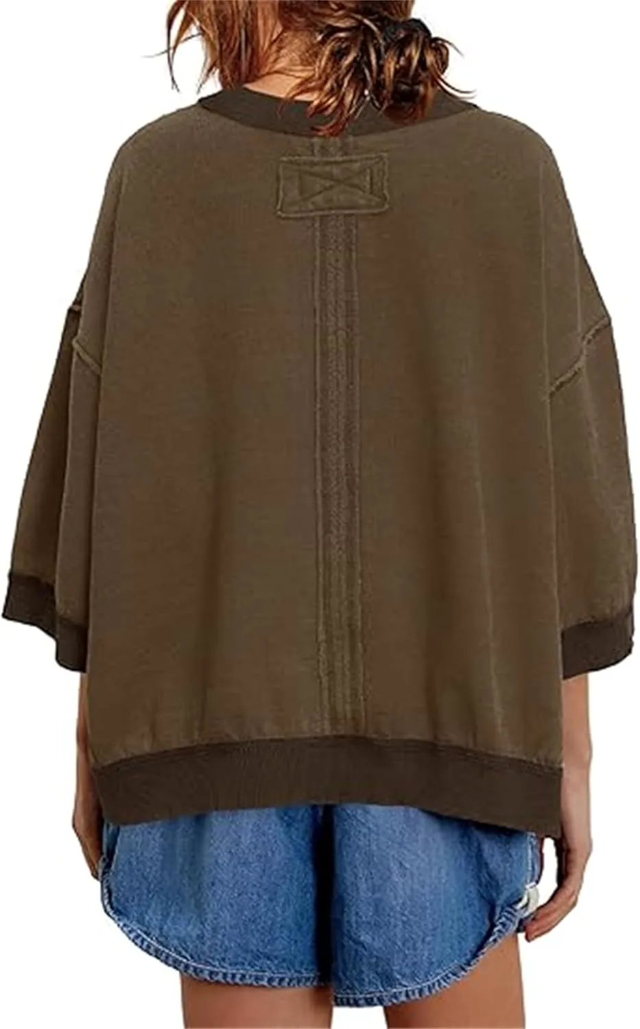 Yuemengxuan Women 3/4 Sleeve Oversized Shirt Crewneck Color Block Pullover Sweatshirt Loose Boho Summer T-Shirt Streetwear