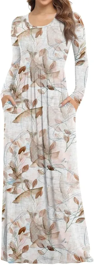 ZEFOTIM Long Sleeve Dresses for Women Womens Floral Dress Summer Dresses Long Dresses Crewneck Dress Spring Dress