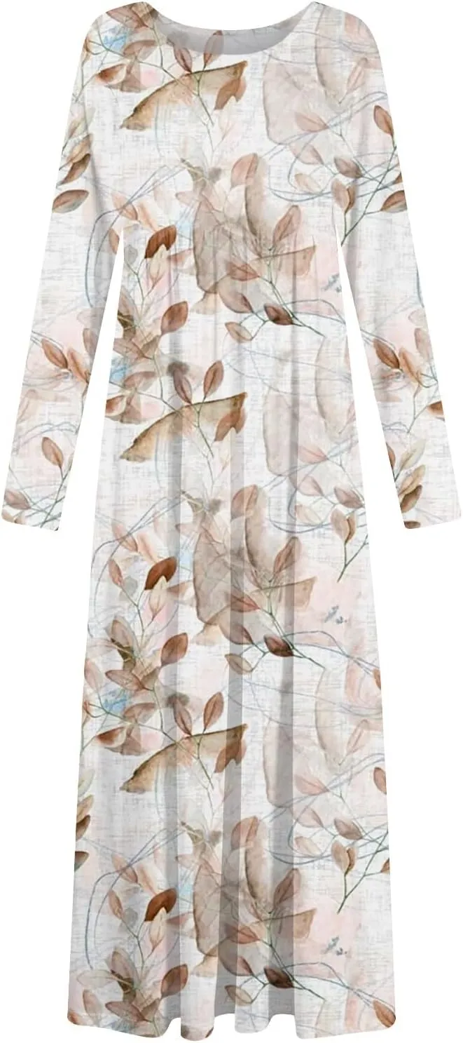 ZEFOTIM Long Sleeve Dresses for Women Womens Floral Dress Summer Dresses Long Dresses Crewneck Dress Spring Dress
