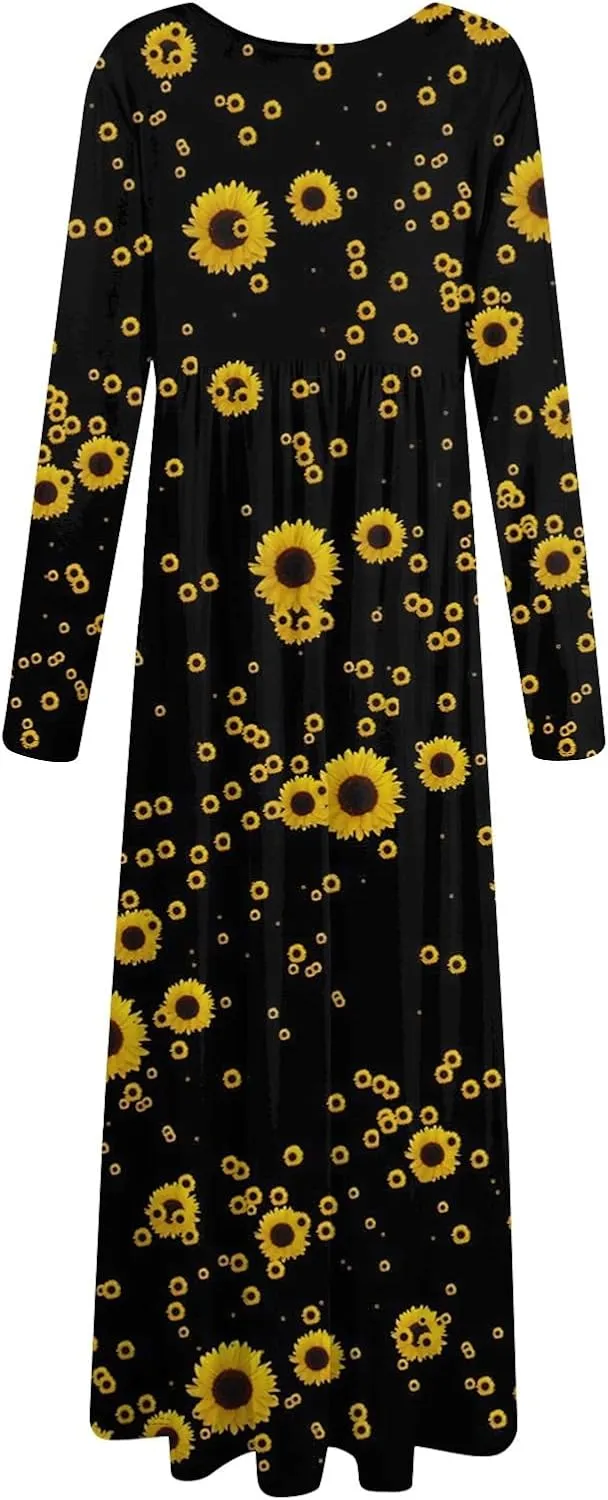 ZEFOTIM Long Sleeve Dresses for Women Womens Floral Dress Summer Dresses Long Dresses Crewneck Dress Spring Dress