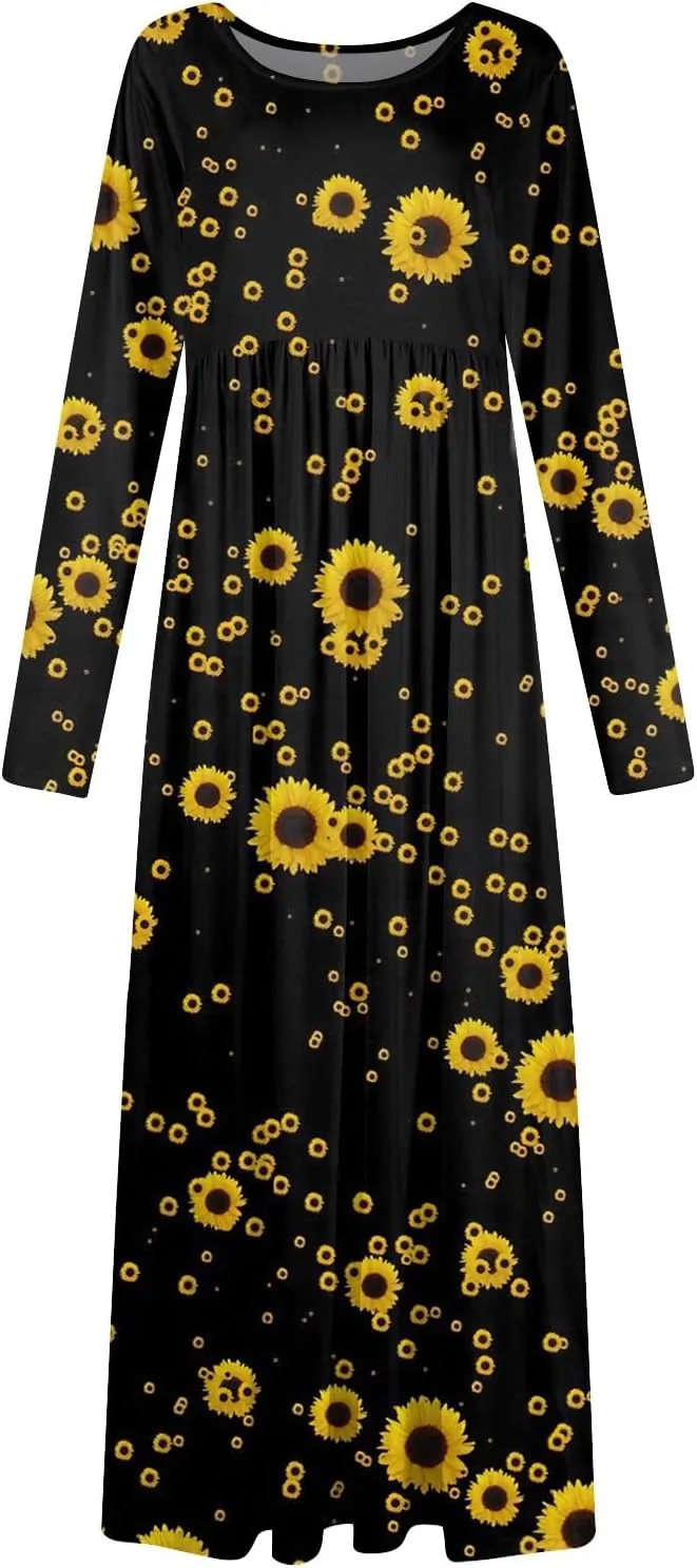 ZEFOTIM Long Sleeve Dresses for Women Womens Floral Dress Summer Dresses Long Dresses Crewneck Dress Spring Dress