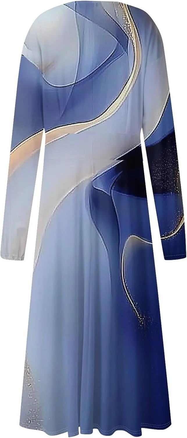 ZEFOTIM Womens Long Sleeve Dresses Gradient Graphic Floral Dress Long Dress V Neck Dress Spring Summer Dresses