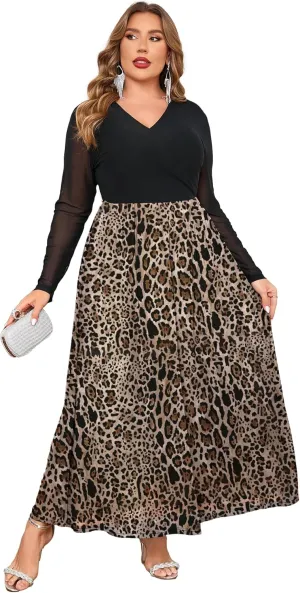 ZOMVA Spring Plus Size Floral Print Mesh Dress for Curvy Women Long Sleeve Dresses for Wedding Guest